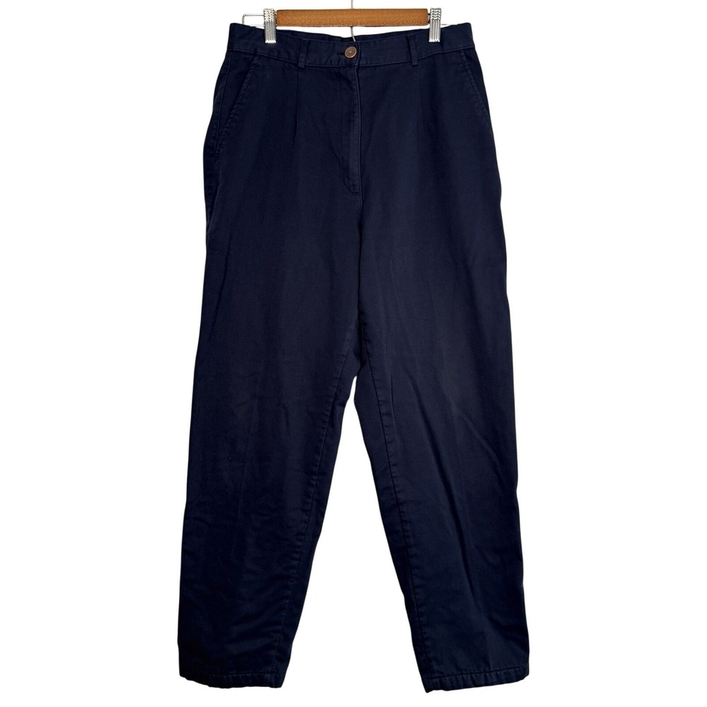 Vintage LL Bean Women's Flannel Lined Pants Size 12 Reg High‎ Rise Pleated Navy